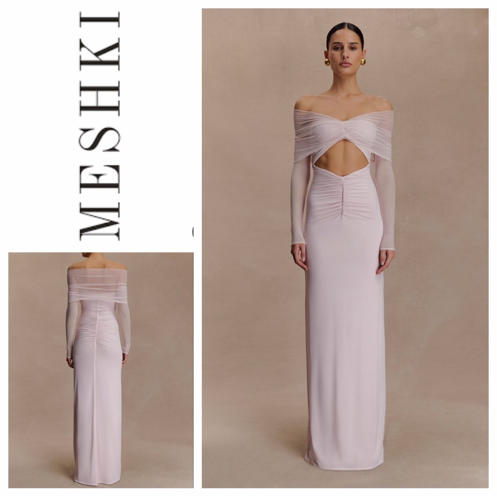 MESHKI Rafaella Slinky And Mesh Maxi Dress - Pale Pink Sz: M